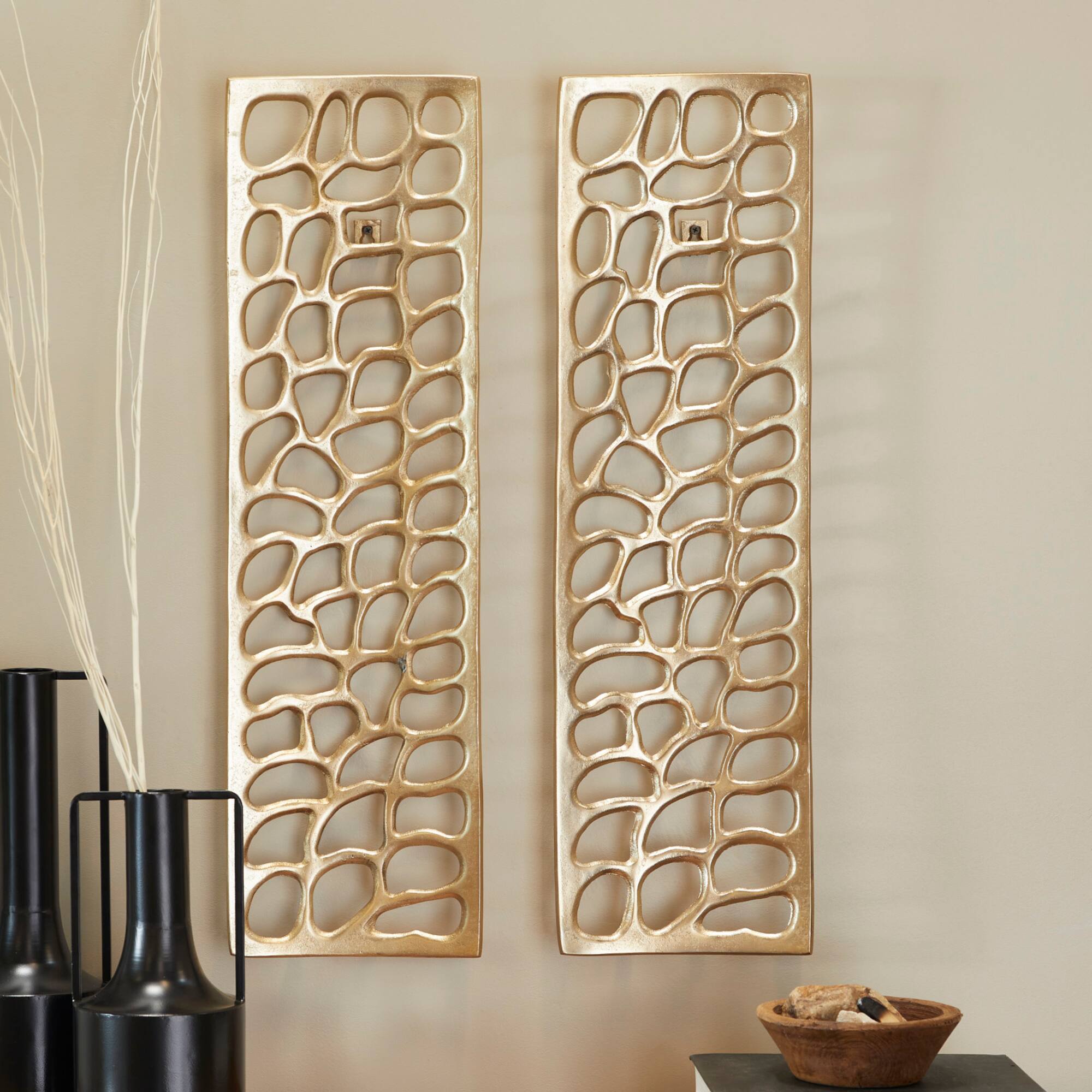 Gold Aluminum Cutouts Abstract Wall Decor Set of 2 7", 22"